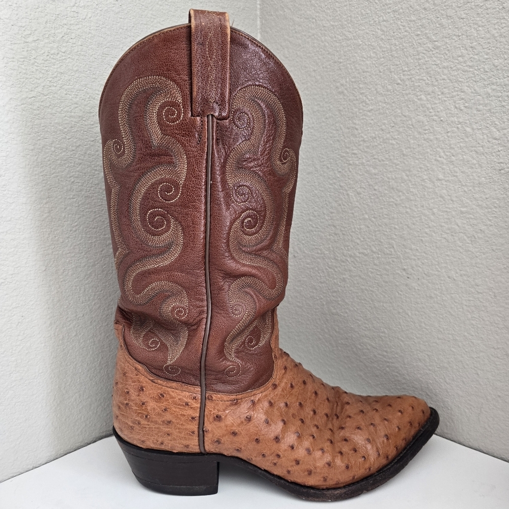 Tony Lama Brown Ostrich Leather Cowboy Boots